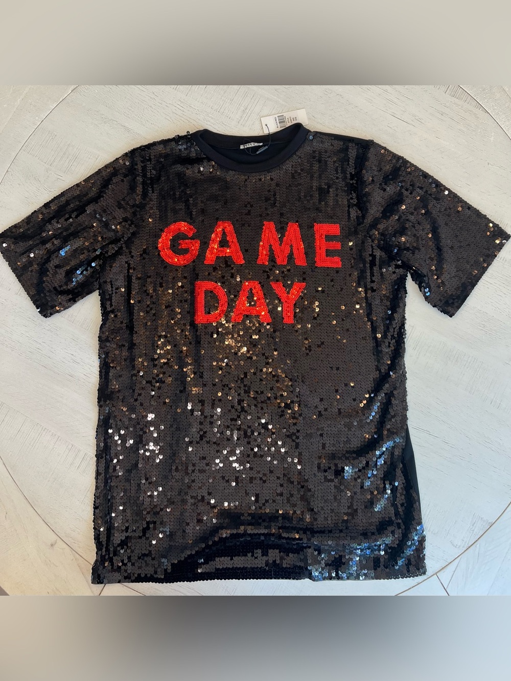 Game Day Oversized Tee - Black and Red Sequin